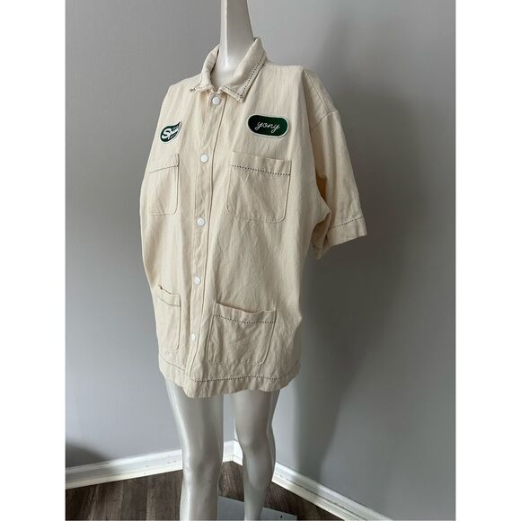 NWT Yony Short Sleeve Button-Up Canvas Workman Shirt Cream Size XL $250 - Picture 3 of 9